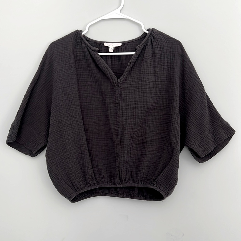 Women’s Grade & Gather Charcoal Gray Cotton Gauze Top Shirt Oversized Boxy Sz S